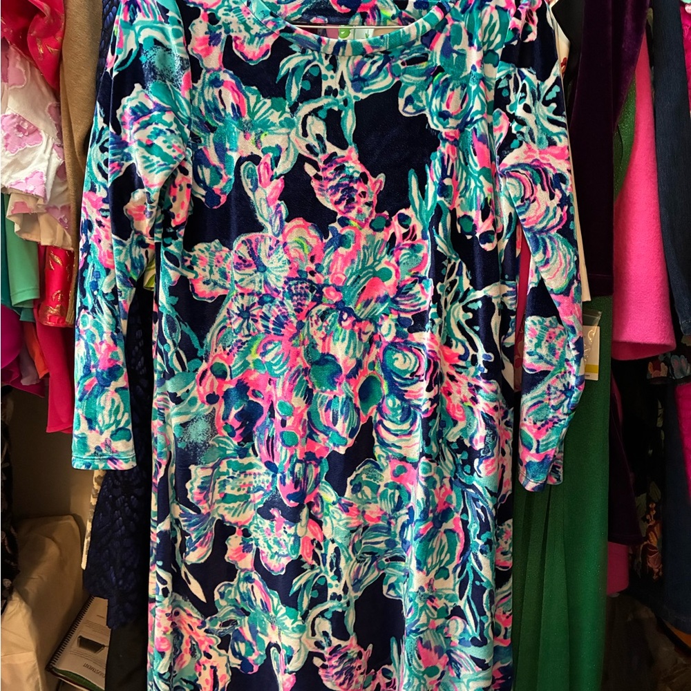 Lilly Pulitzer Vibrant Floral Long Sleeve Dress Size Large